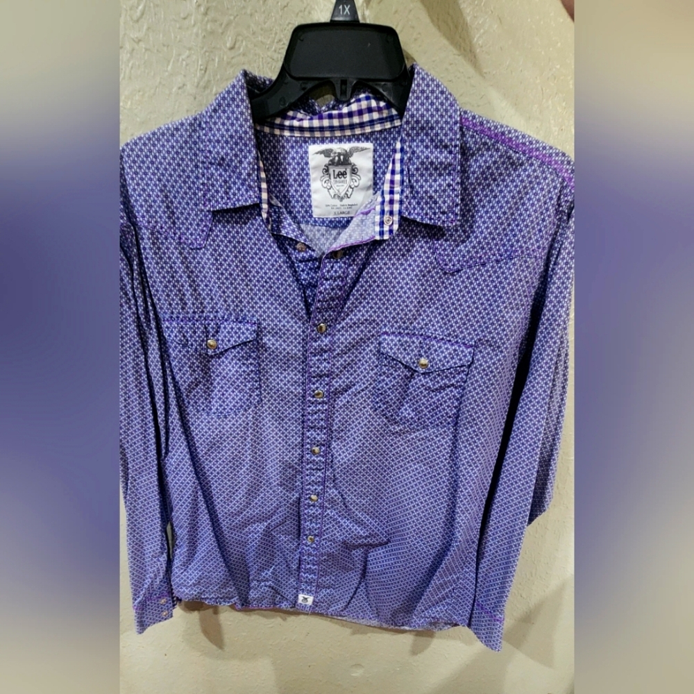 LEE XL purple pearl snap shirt
